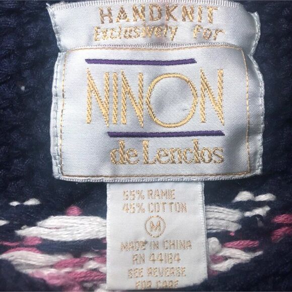 Vintage 90s Blue Floral Cottagecore Soft Girl Grandma Knit Sweater Cardigan / M - Picture 7 of 7